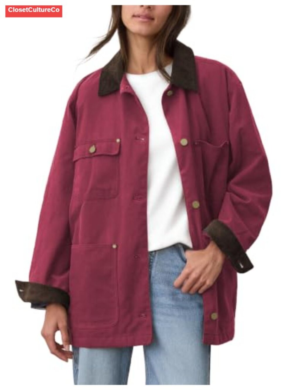 Oversized Cotton Utility Barn Jacket Corduroy Collar Casual Coat